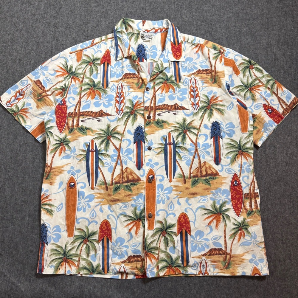 VTG 90s Aloha Republic Hawaiian Shirt Mens XL Flame Surfboard Made in Hawaii